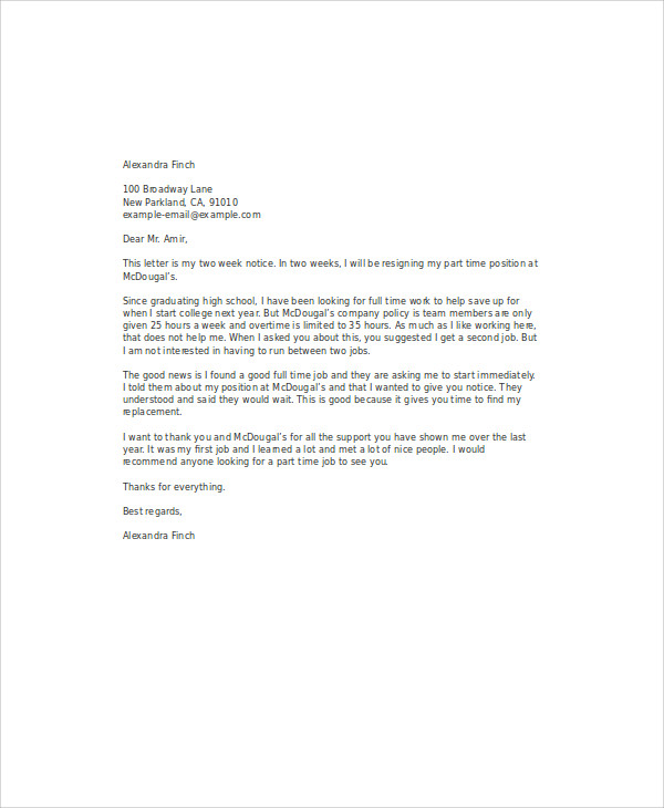 part time job resignation letter2