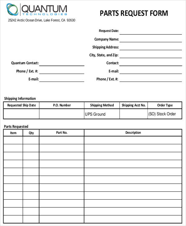 parts requisition form example