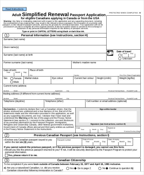 passport renewal application form
