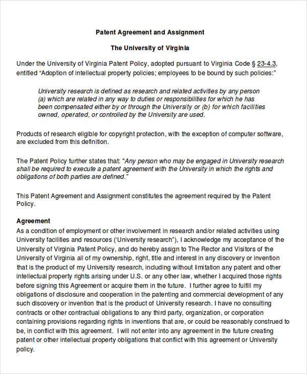 patent assignment agreement sample