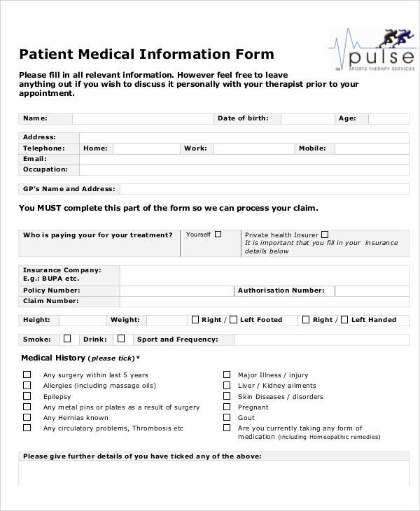 patient information medical form