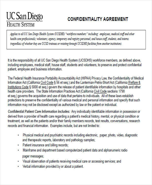 patient medical confidentiality agreement