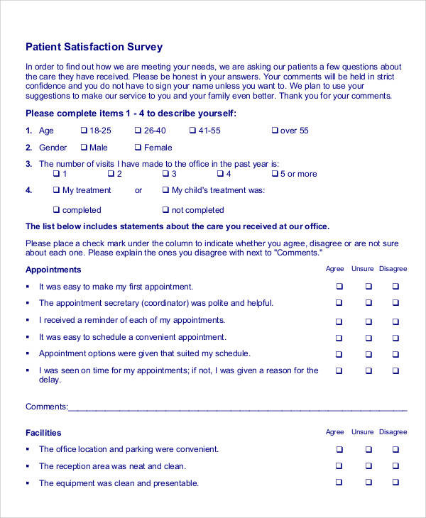 patient satisfaction survey form