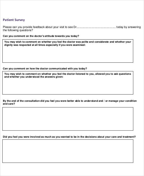 patient survey form example