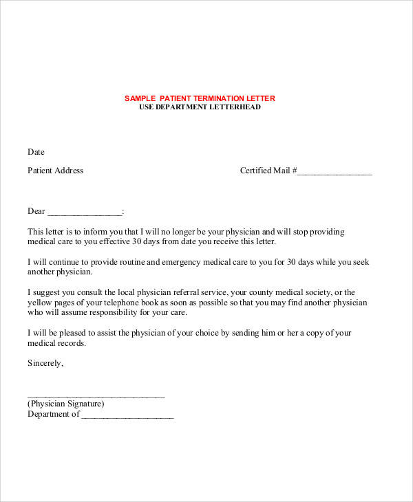 patient termination letter sample