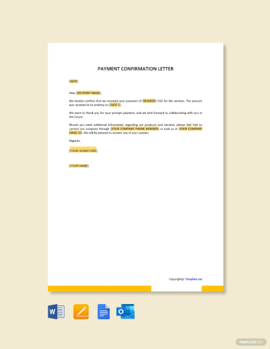 payment confirmation letter template