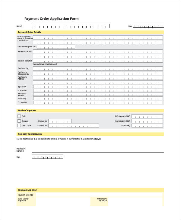payment order application form