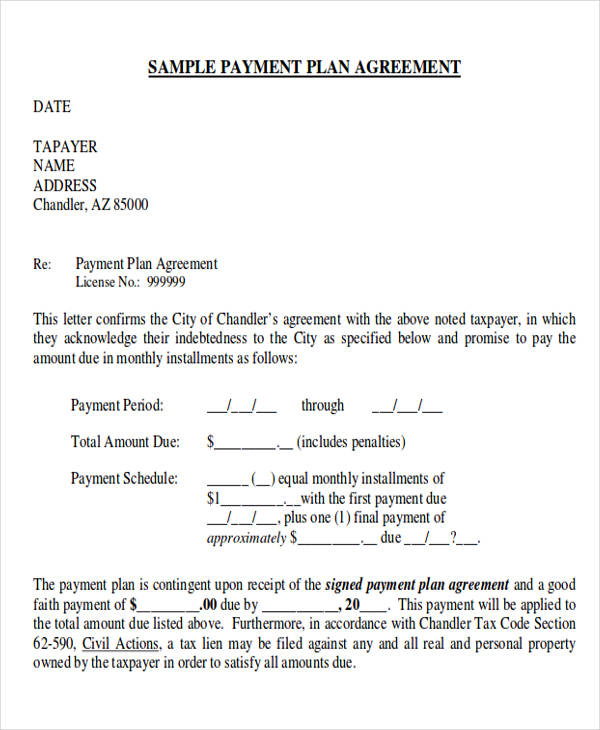 payment plan agreement letter