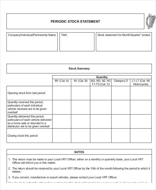 period stock statement form
