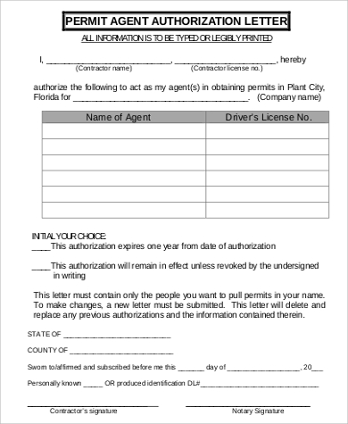 permit agent authorization letter