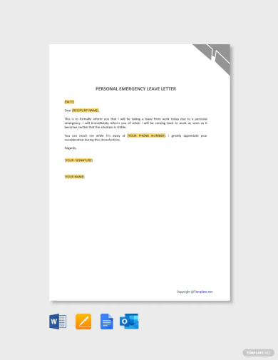 personal emergency leave letter template