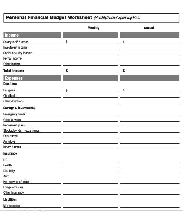 personal finance budget form