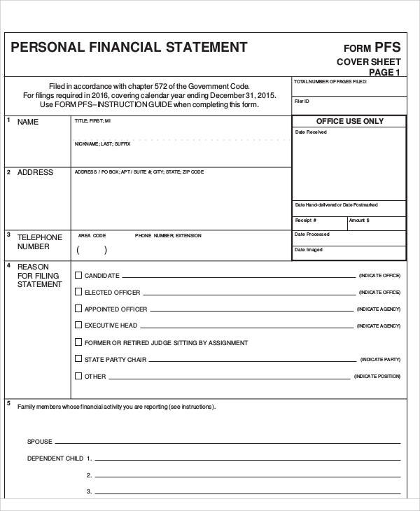 personal financial statement blank form