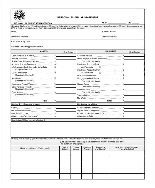 personal financial statement form2