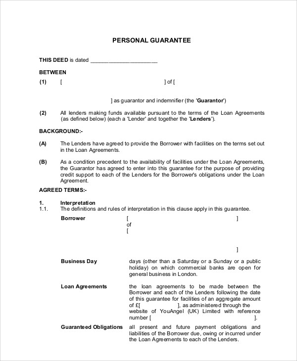 personal guarantee letter for loan