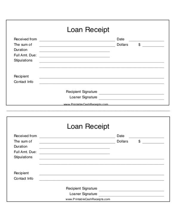 personal loan payment receipt