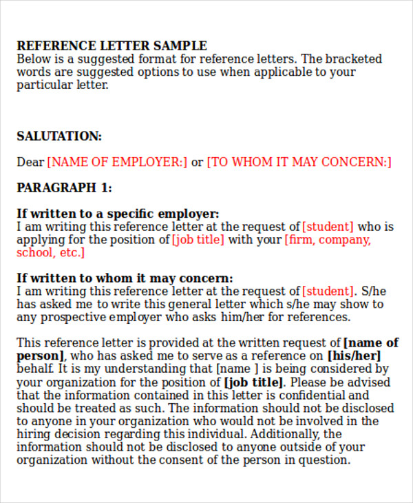 personal reference letter word format