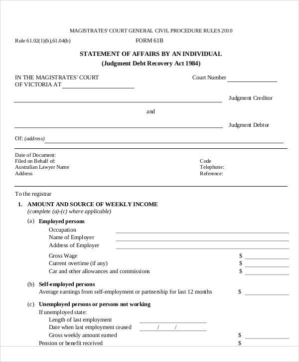 personal statement of affairs form