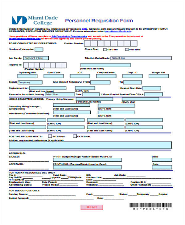 personnel requisition form sample