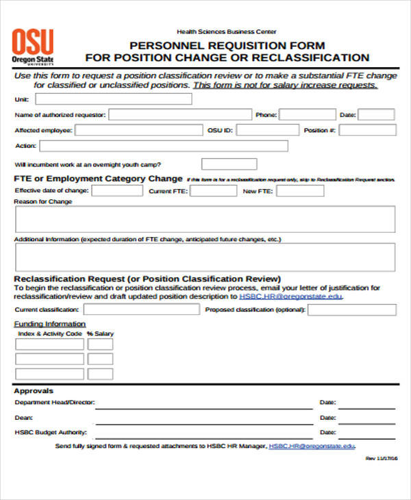 personnel requisition position form