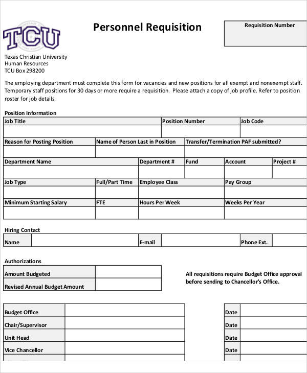 personnel staff requisition form