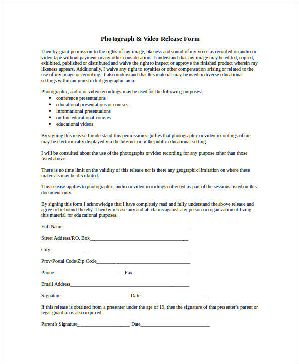 photo and video release form