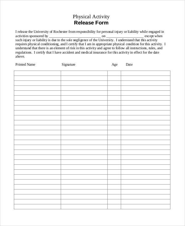 physical activity release form
