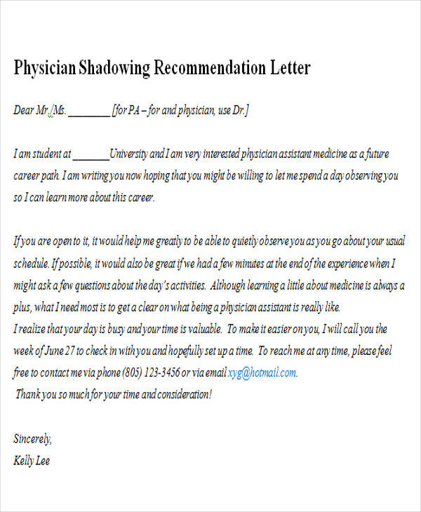 cover letter doctor shadowing