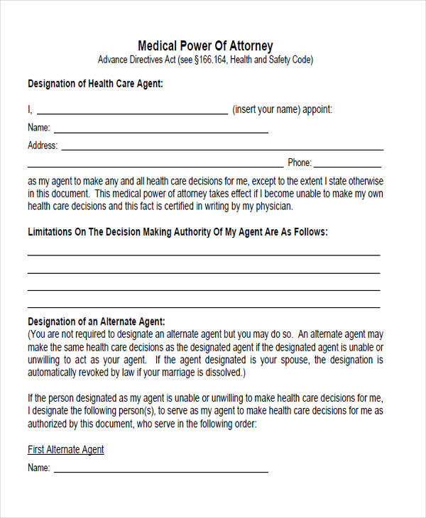 Medical Power Of Attorney Printable Form Prntbl 