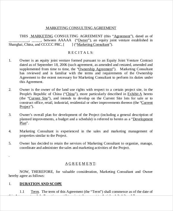 pre construction marketing consulting agreement form