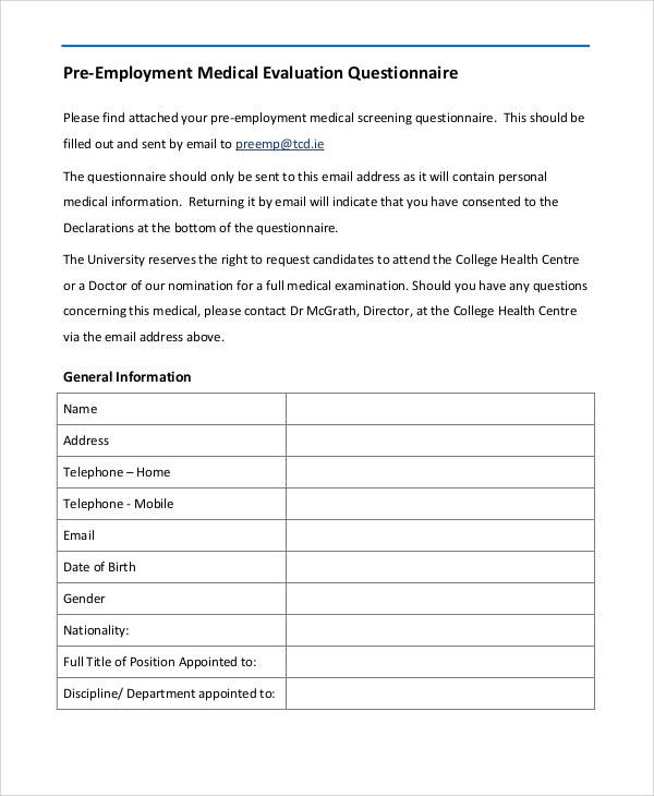 Sample Medical Form