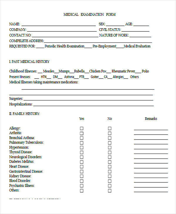 pre employment medical exam form