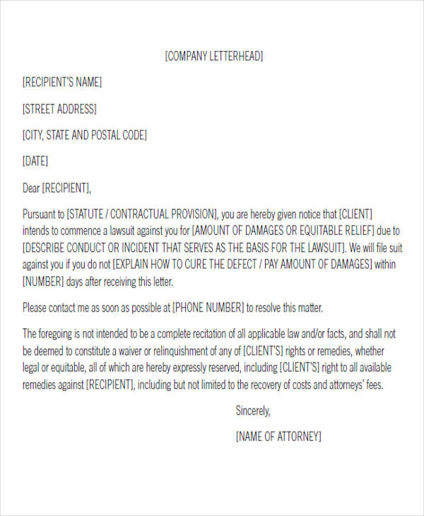 pre suit notice letter