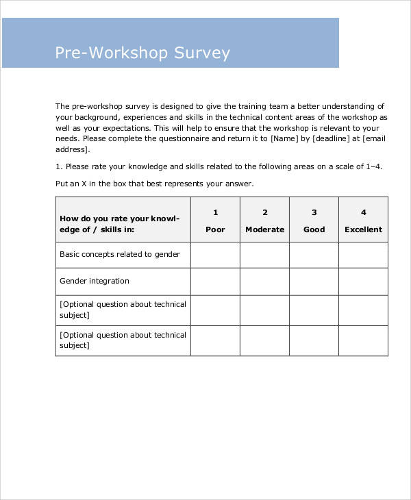 pre workshop training survey form