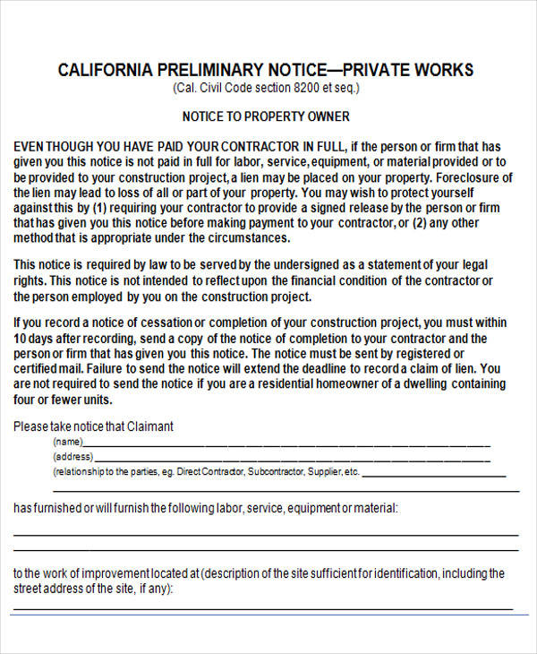preliminary notice adverse form1