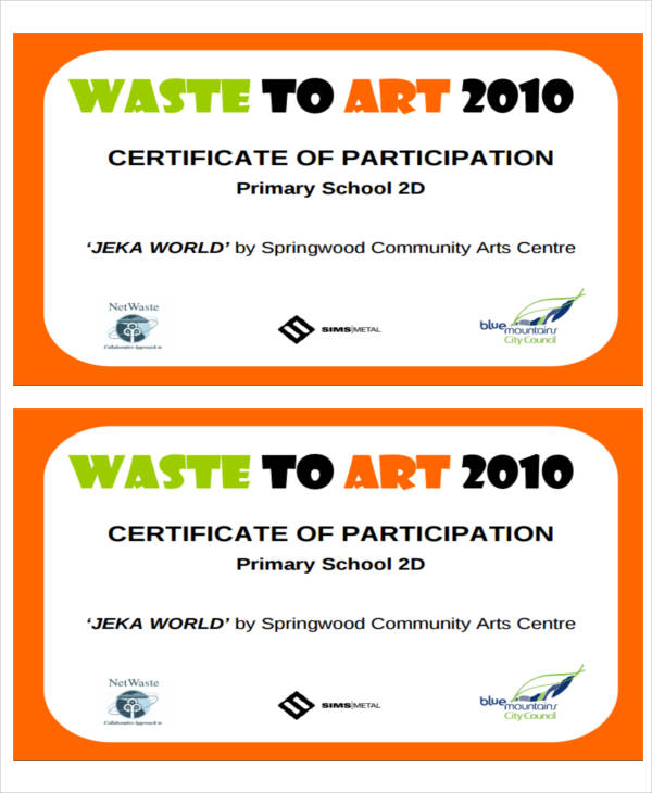 primary school participation certificate