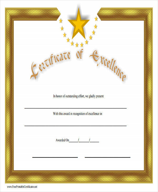 printable excellence award certificate