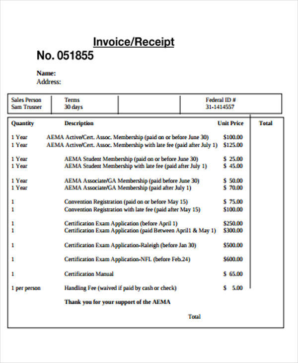 printable invoice receipt form