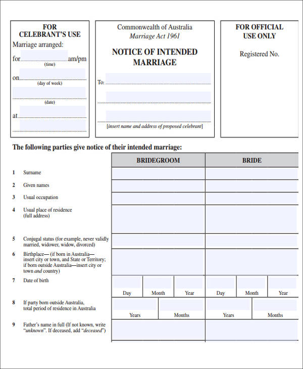 printable marriage notice form