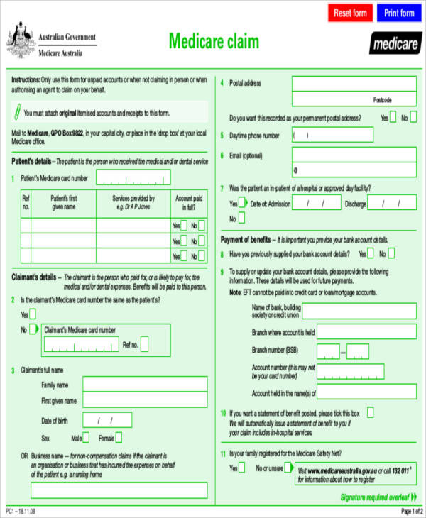 Medicare Claim Form Printable 5225