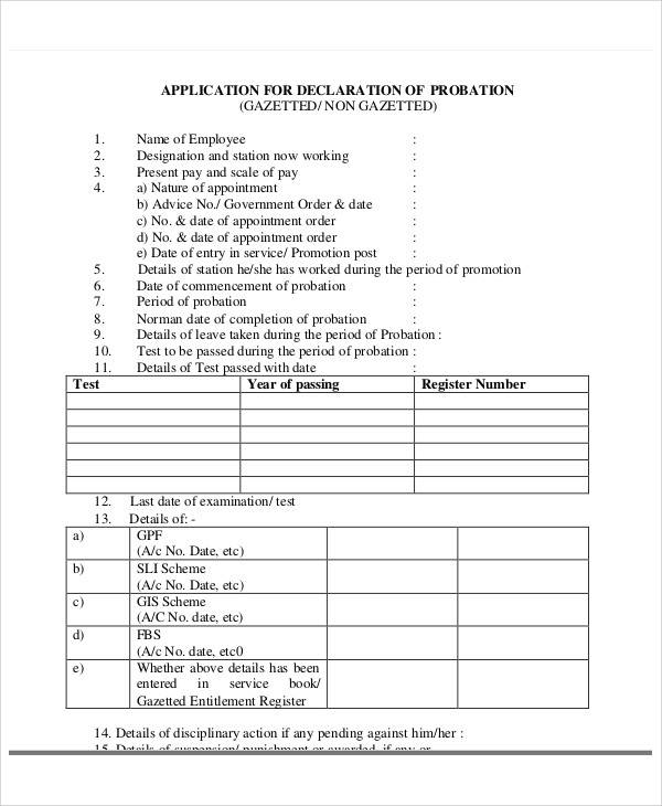 probation declaration application form