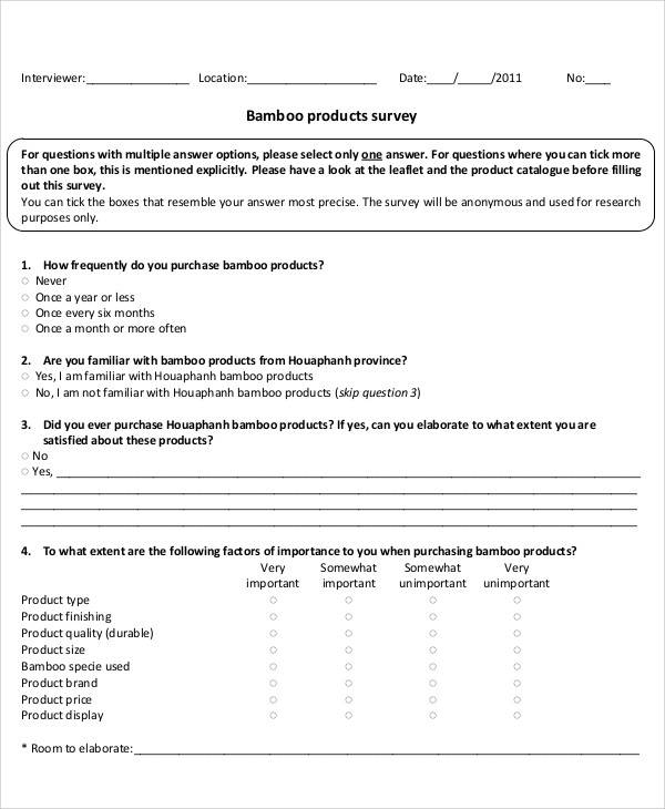product survey form example