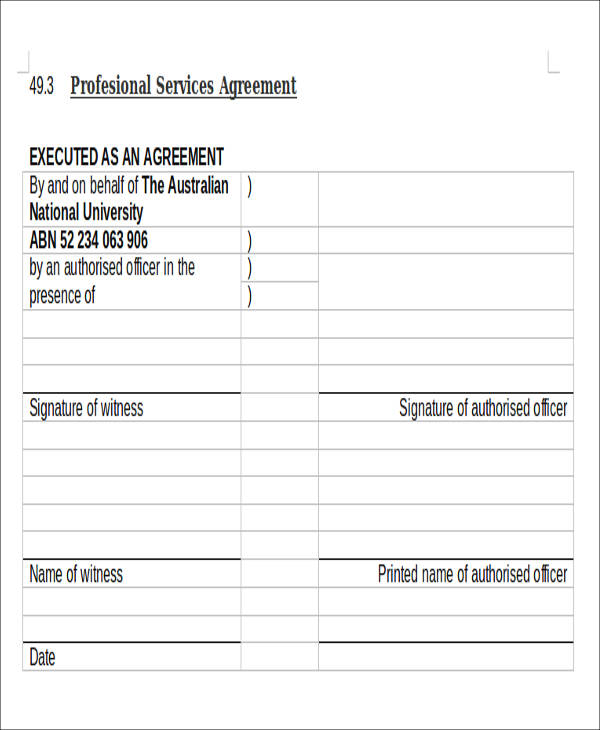 profesional services agreement form