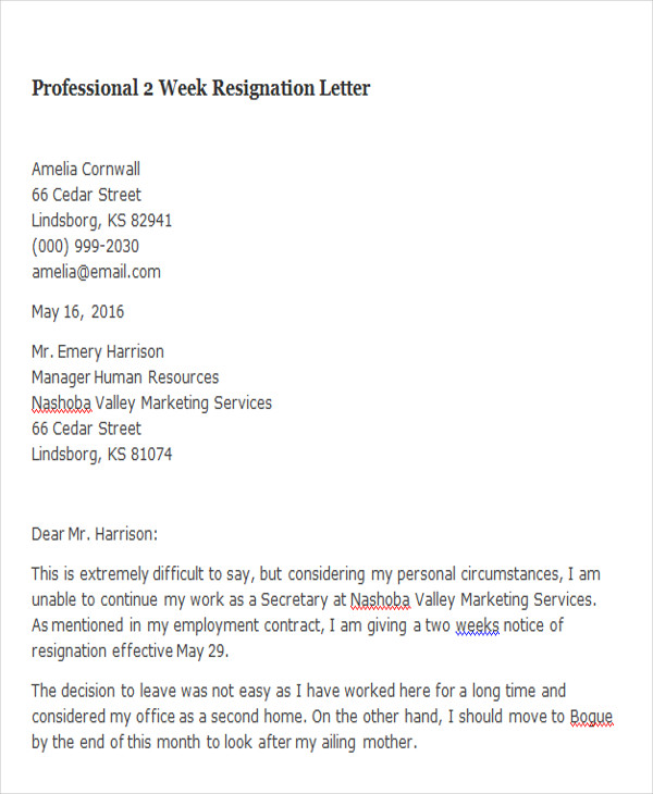 professional 2 week resignation letter4