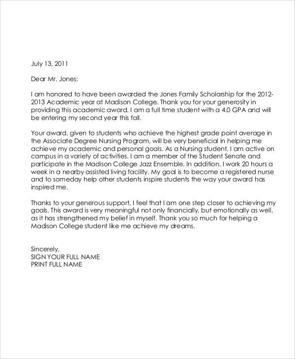 professional award thank you letter