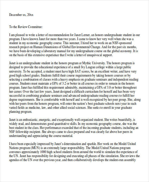 FREE 7+ Graduate School Recommendation Letter Templates in ...