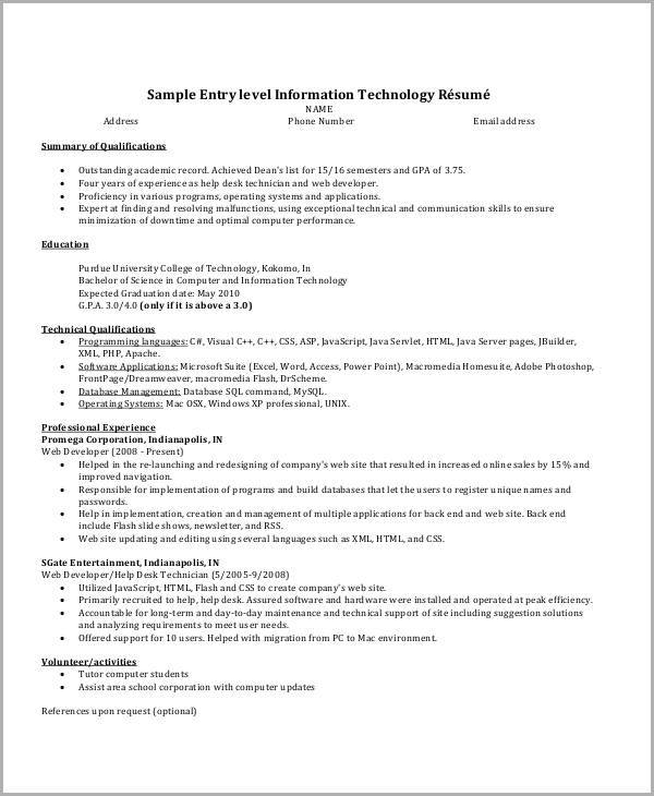 IT Resume Sample 16 Examples In Word PDF