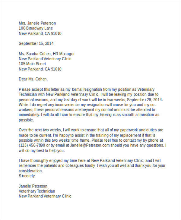 professional resignation letter for personal reasons1
