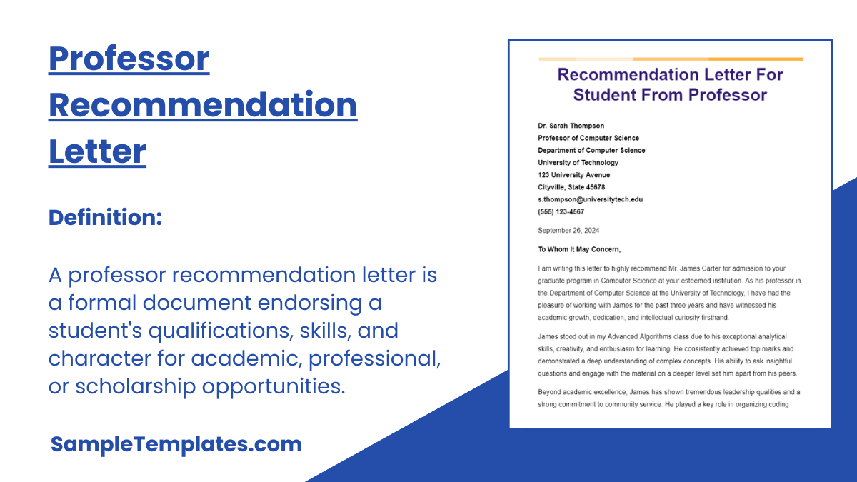 Professor Recommendation Letter