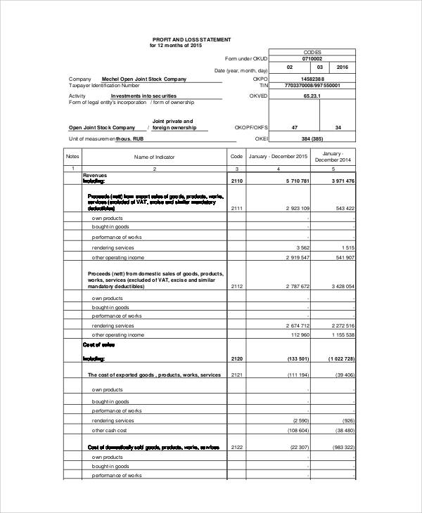 profit and loss statement form1